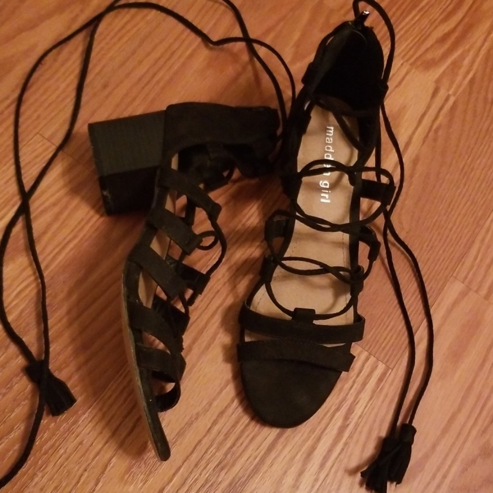 {Madden Girl} Black Lace Up Heeled Sandals